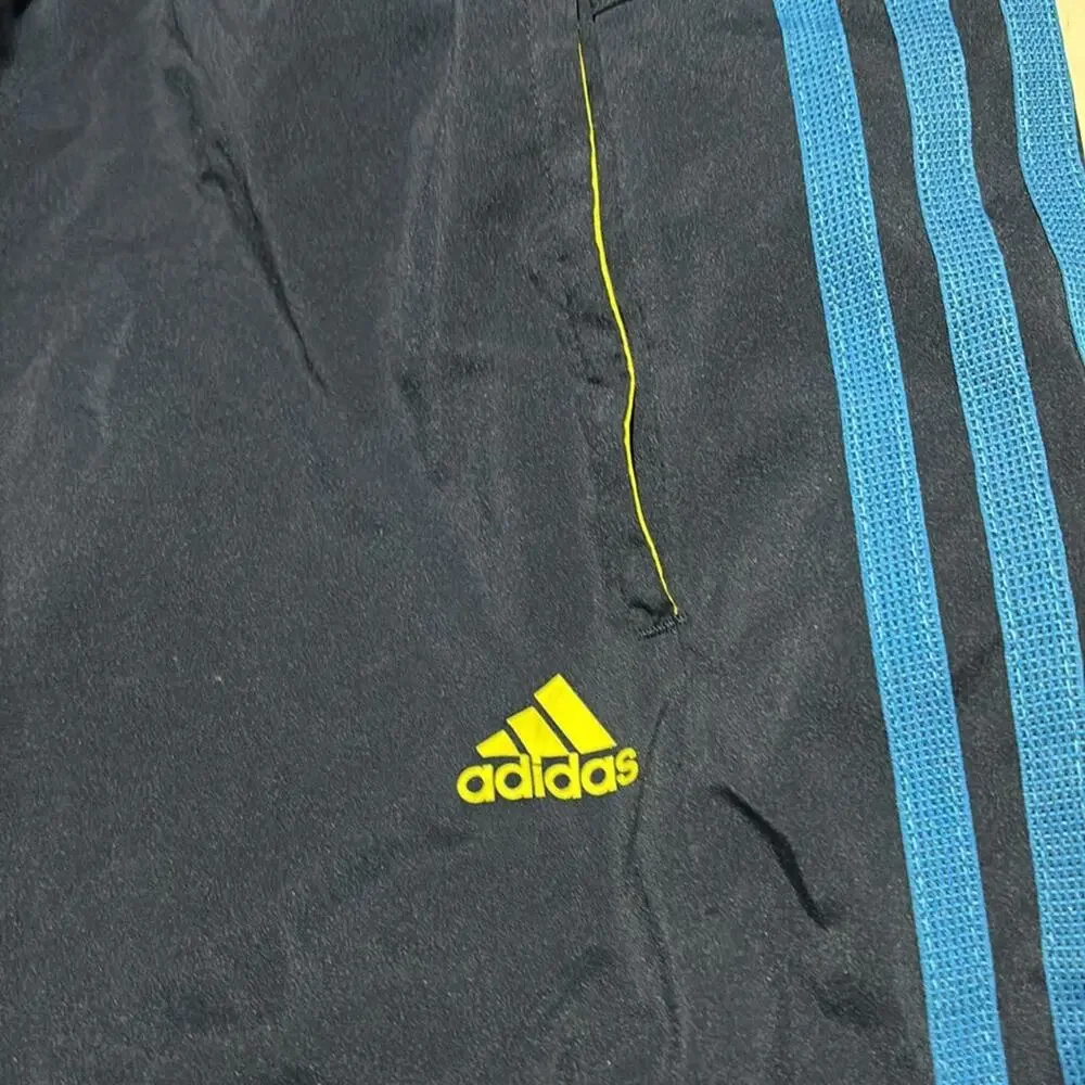 Adidas L navy blue turquoise 3 strip chartreuse accents like new nwot